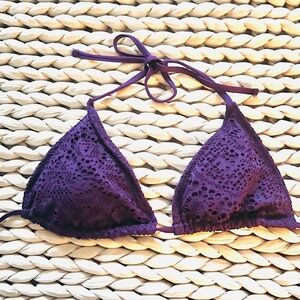 Purple Crochet Eyelet Triangle Bikini Top